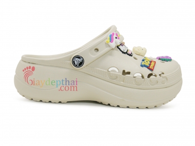 Giày sục nữ Crocs Chữ đế cao 5 cm (Kem)