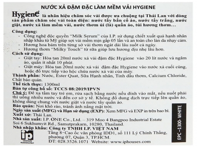 Nước xả vải Hygiene Expert Care túi 1.3L Milky Touch (Trắng)