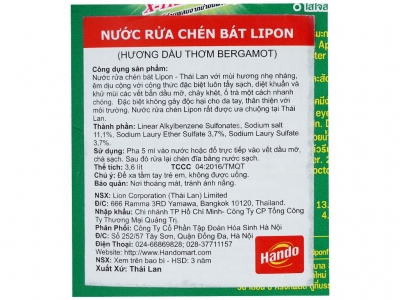 Nước rửa chén Lipon Thái Lan hương chanh can 3.6 lít